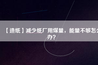 【造紙】減少紙廠用煤量，能量不夠怎么辦？